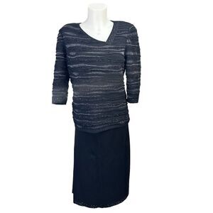 STIZZOLI 3D Knit Wool Black Shimmer Evening Wear Sweater & Midi Skirt sz 42 & 46